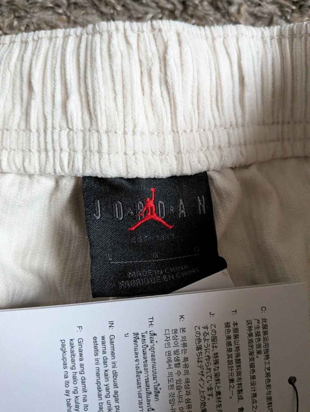 NWT Jordan Ivory Corduroy Cotton Chicago Cargo Pants Men's L